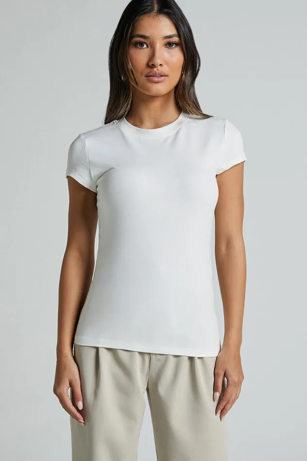 Estrella Top 8211 Crew Neck Short Sleeve Shirt In White Women Showpo Basics