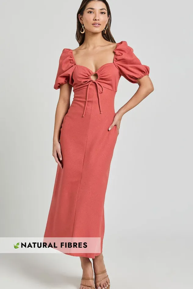 Fabia Midi Dress 8211 Sweetheart Keyhole Linen Blend Dress In Clay Women Showpo Conscious Fabia Midi Dress 8211 Sweetheart Keyhole Linen Blend Dress In Clay Women Showpo Conscious