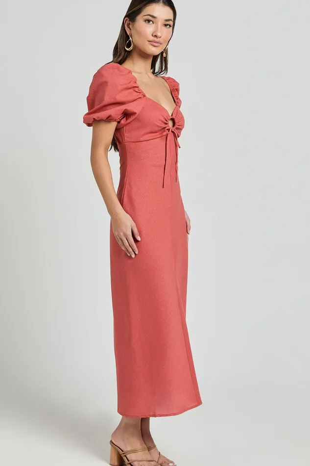 Fabia Midi Dress 8211 Sweetheart Keyhole Linen Blend Dress In Clay Women Showpo Conscious