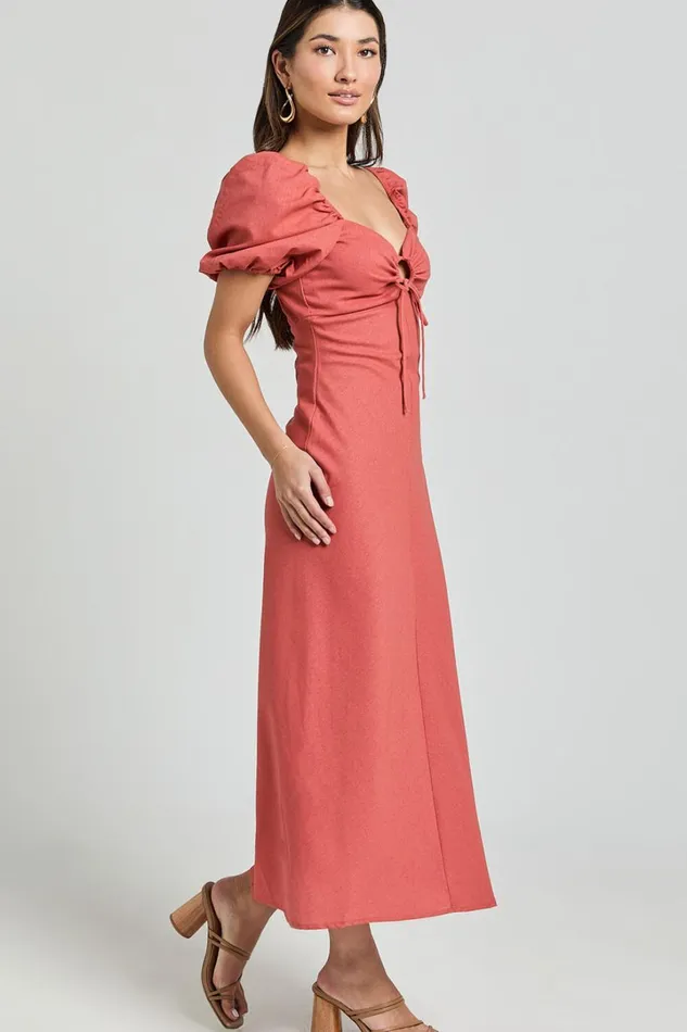 Fabia Midi Dress 8211 Sweetheart Keyhole Linen Blend Dress In Clay Women Showpo Conscious