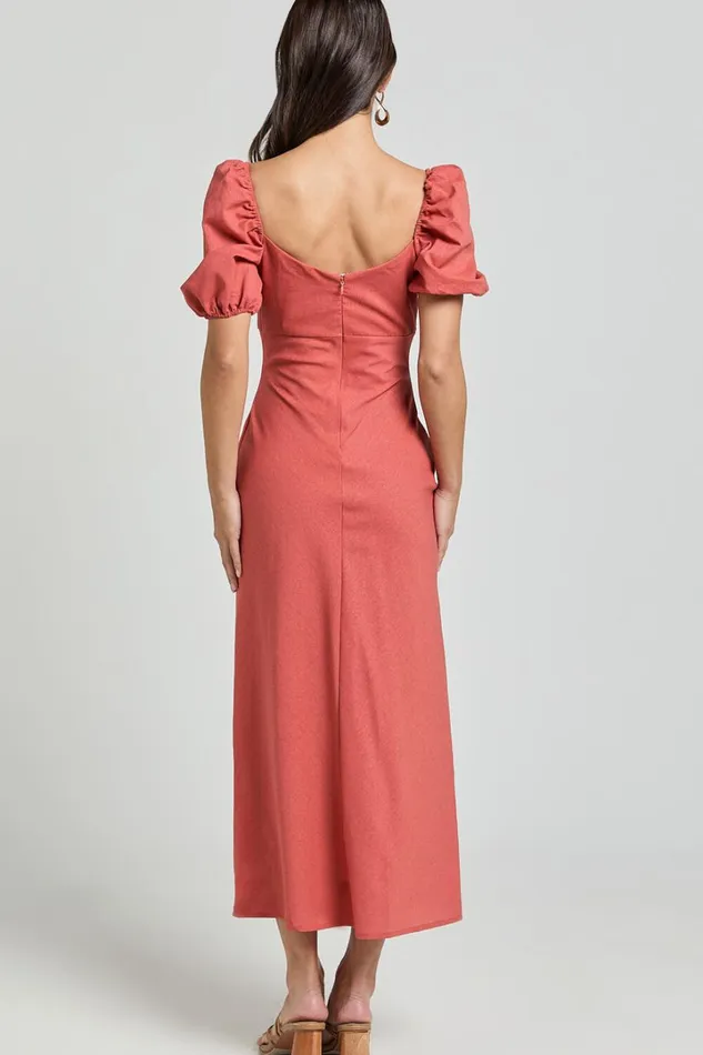 Fabia Midi Dress 8211 Sweetheart Keyhole Linen Blend Dress In Clay Women Showpo Conscious