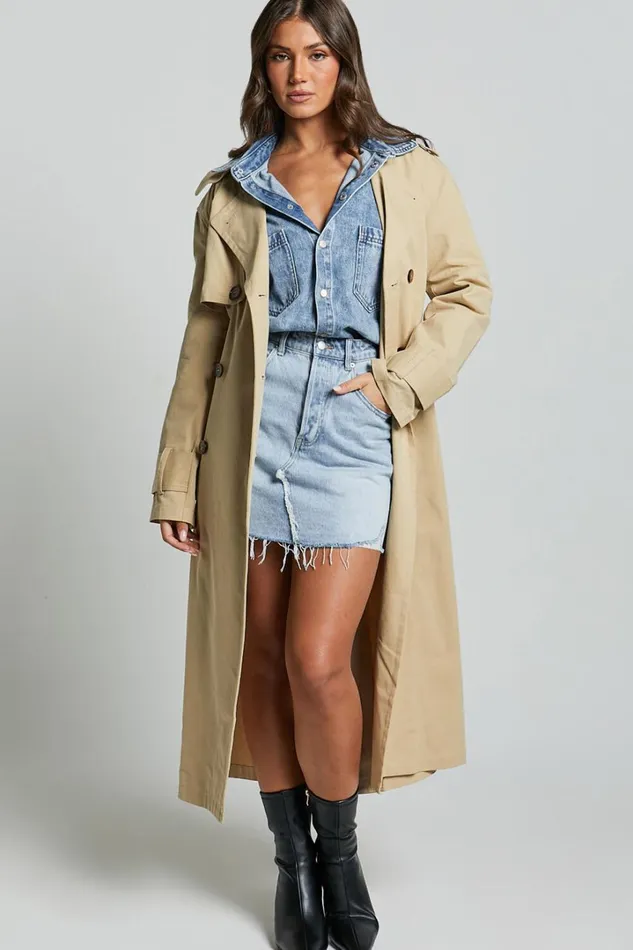 Faharra Shirt 8211 Recycled Cotton Denim Shirt In Mid Blue Acid Wash Women Showpo Curve Clothes