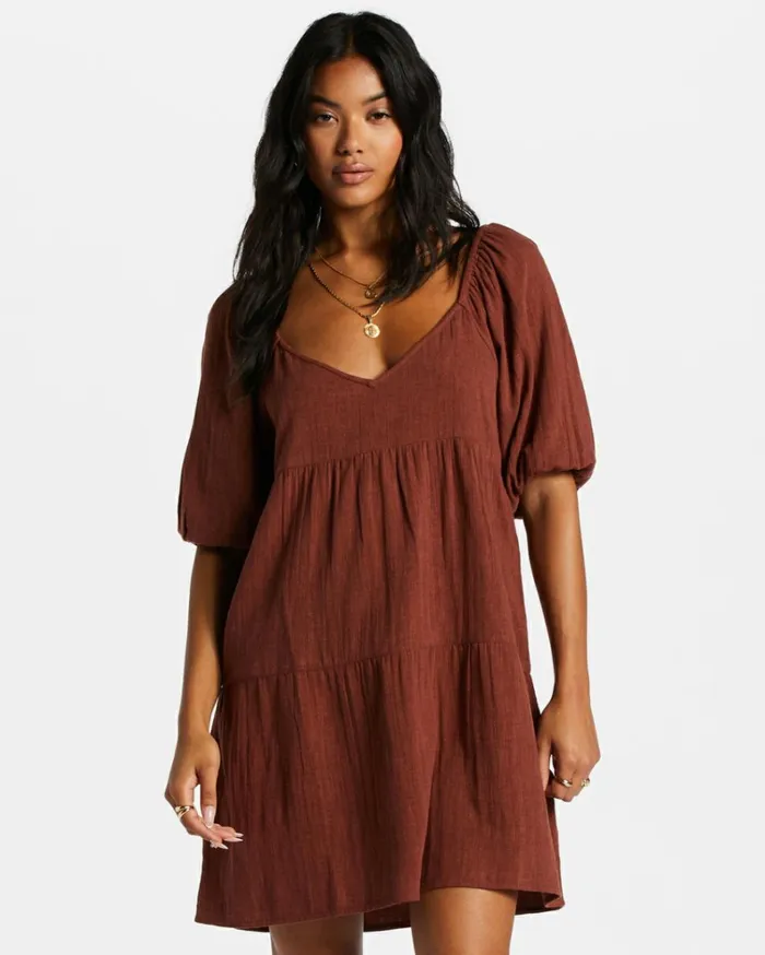 Fall For Ya Babydoll Dress Mocha Women Billabong Mini Dresses