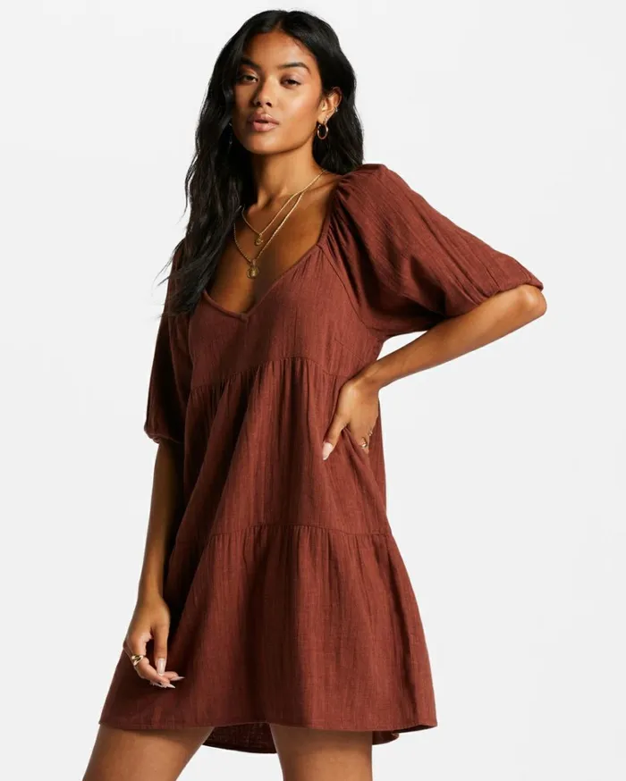 Fall For Ya Babydoll Dress Mocha Women Billabong Mini Dresses