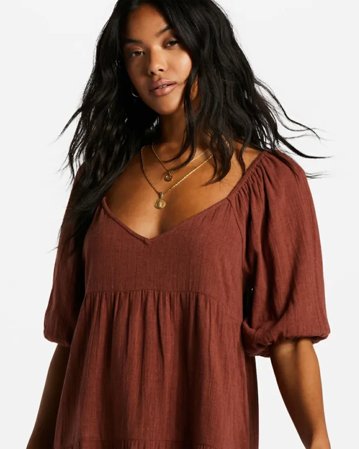 Fall For Ya Babydoll Dress Mocha Women Billabong Mini Dresses