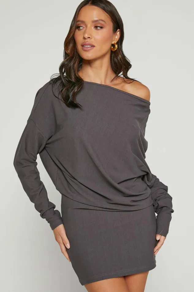 Fermina Mini Dress 8211 Long Sleeve Bodycon Dress In Charcoal Rib Women Showpo Basics