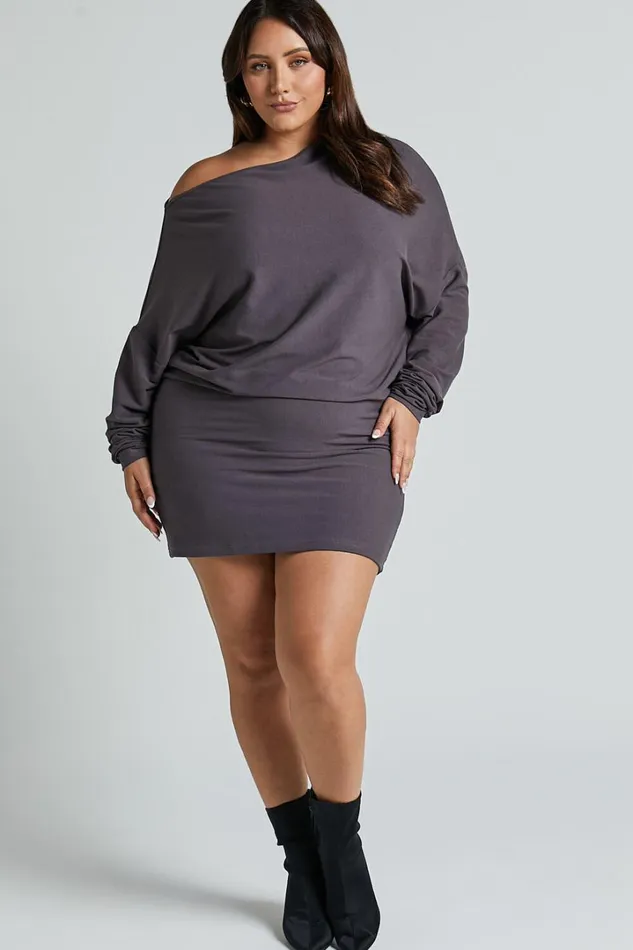 Fermina Mini Dress 8211 Long Sleeve Bodycon Dress In Charcoal Rib Women Showpo Basics