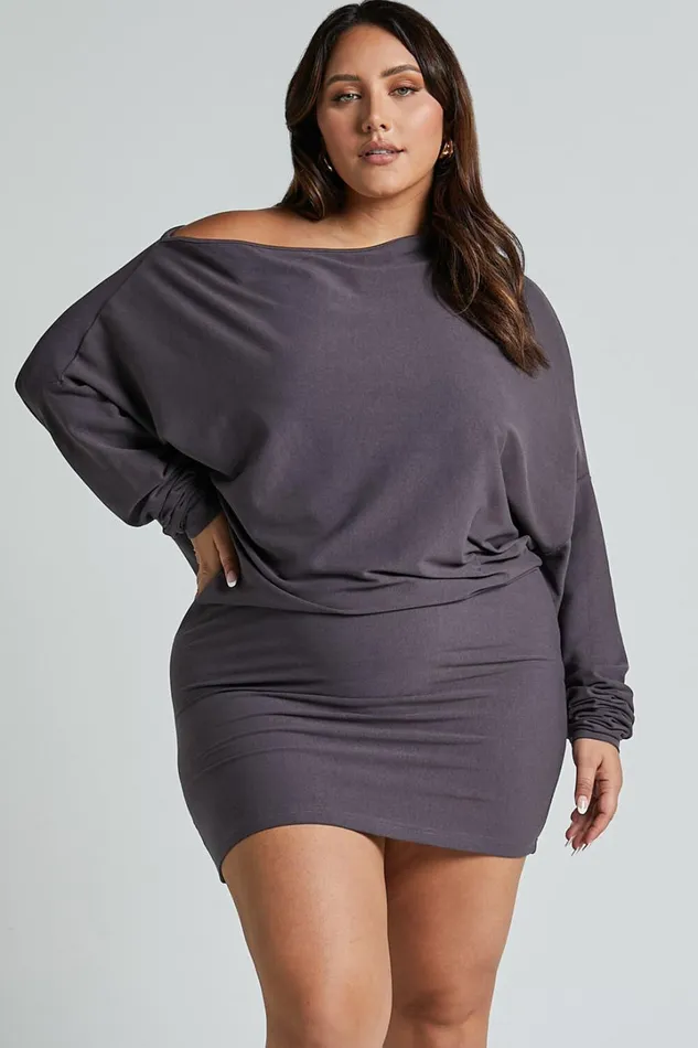 Fermina Mini Dress 8211 Long Sleeve Bodycon Dress In Charcoal Rib Women Showpo Basics