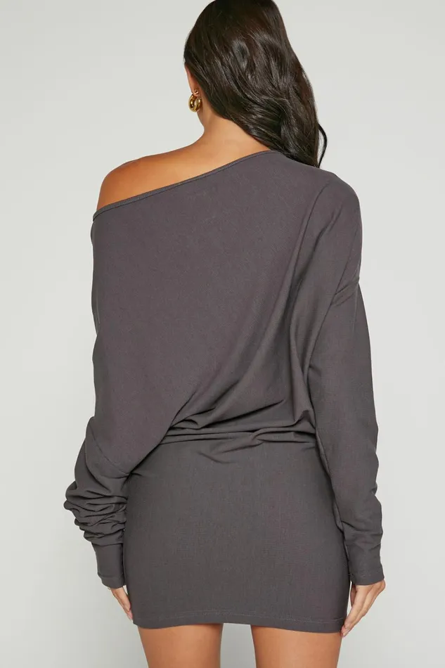 Fermina Mini Dress 8211 Long Sleeve Bodycon Dress In Charcoal Rib Women Showpo Basics