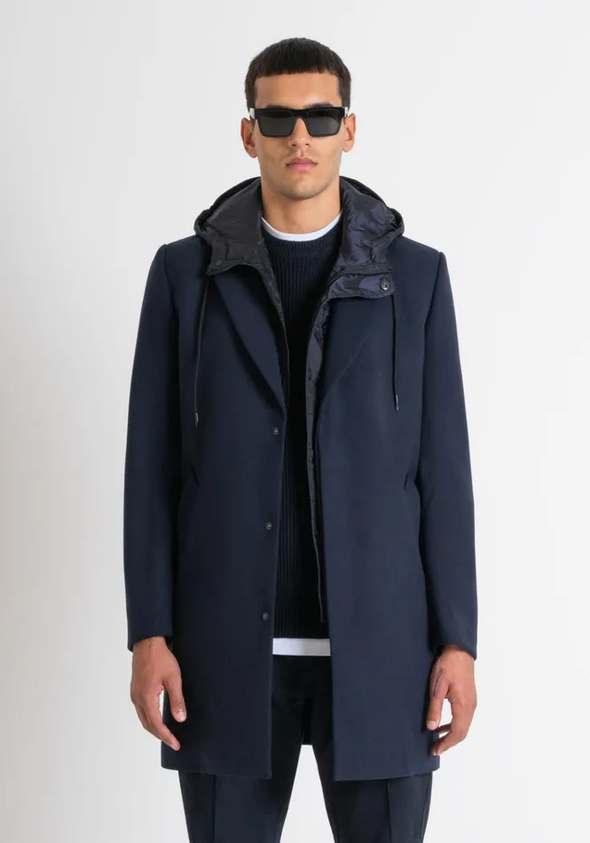 Field Jackets And Coats Men Antony Morato Blue Regular Fit Coat With Hooded Inner Vest Blue Ink