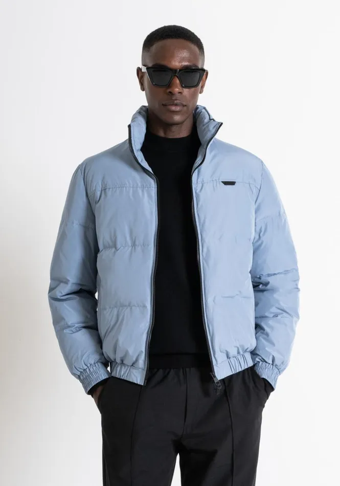 Field Jackets And Coats Men Antony Morato Light Blue Regular Fit Down Jacket With Dupont Sorona Synthetic Padding And Logo Powder Field Jackets And Coats Men Antony Morato Light Blue Regular Fit Down Jacket With Dupont Sorona Synthetic Padding And Logo Powder