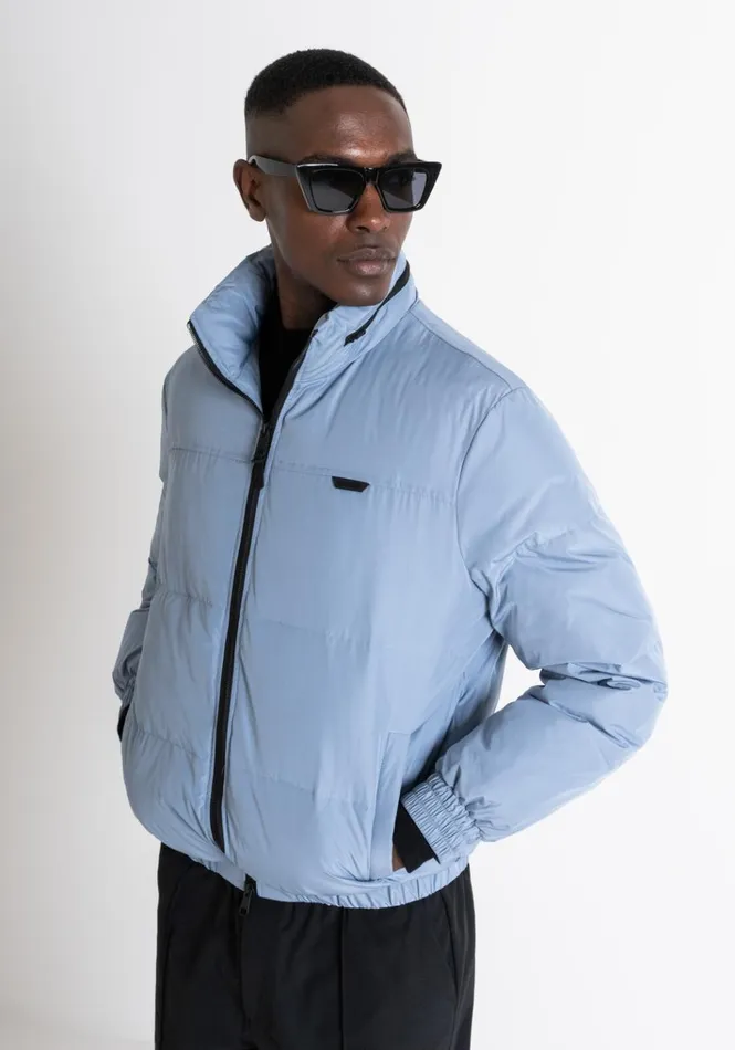 Field Jackets And Coats Men Antony Morato Light Blue Regular Fit Down Jacket With Dupont Sorona Synthetic Padding And Logo Powder