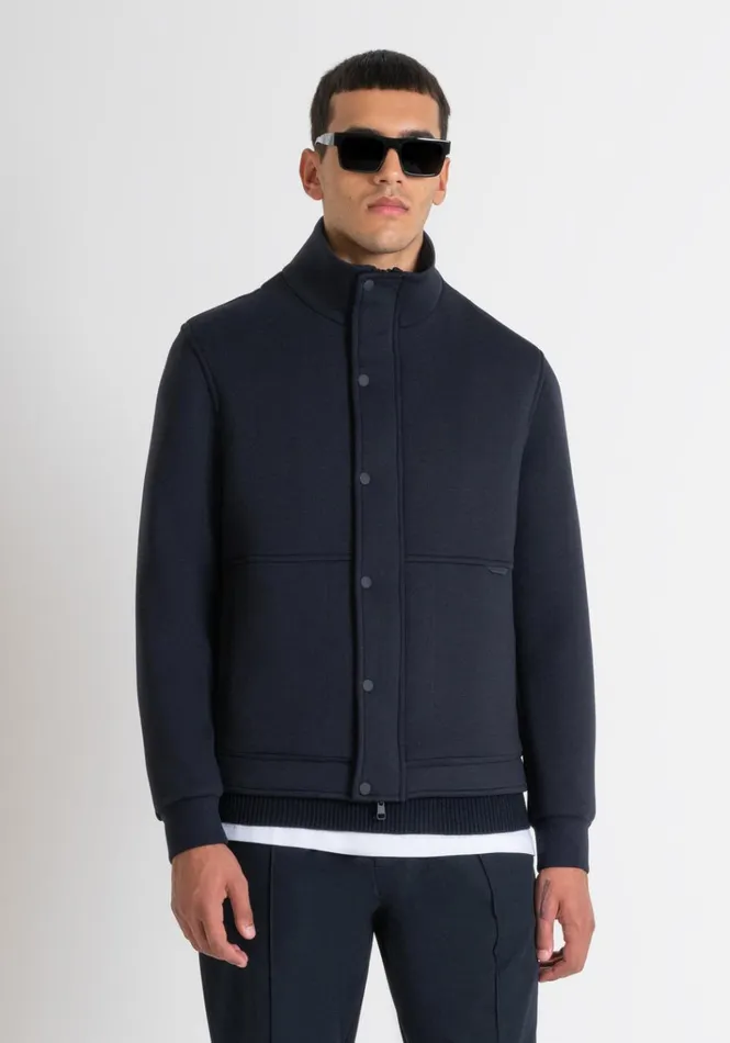 Field Jackets And Coats Men Antony Morato Regular Fit Scuba Stretch Jacket With Rubberized Logo Blue Ink Field Jackets And Coats Men Antony Morato Regular Fit Scuba Stretch Jacket With Rubberized Logo Blue Ink
