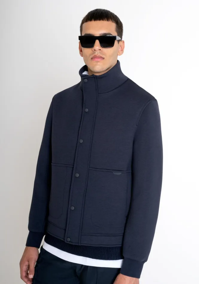 Field Jackets And Coats Men Antony Morato Regular Fit Scuba Stretch Jacket With Rubberized Logo Blue Ink