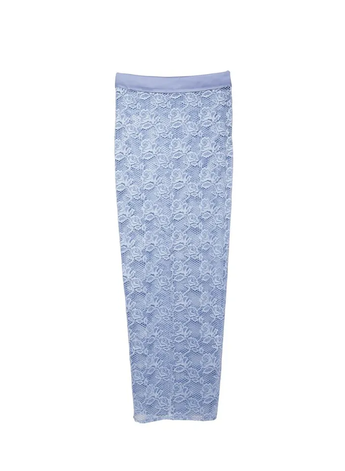Fleur Du Mal Bottoms Women Rosalia Lace Skirt Denim Blue Fleur Du Mal Bottoms Women Rosalia Lace Skirt Denim Blue