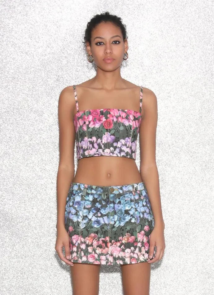 Fleur Du Mal Bottoms Women Rose Stripe Denim Mini Skirt Rose Stripe