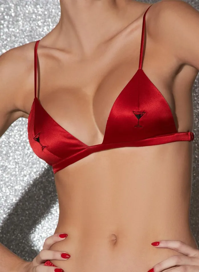Fleur Du Mal Bralettes and Wireless Bras Women Dirty Martini Embroidered Luxe Triangle Bra Rouge