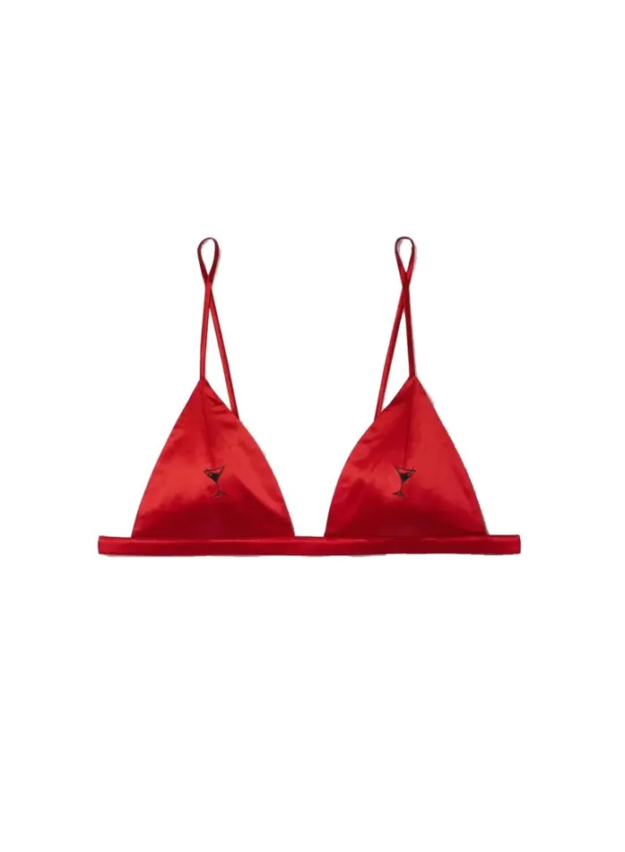 Fleur Du Mal Bralettes and Wireless Bras Women Dirty Martini Embroidered Luxe Triangle Bra Rouge Fleur Du Mal Bralettes and Wireless Bras Women Dirty Martini Embroidered Luxe Triangle Bra Rouge