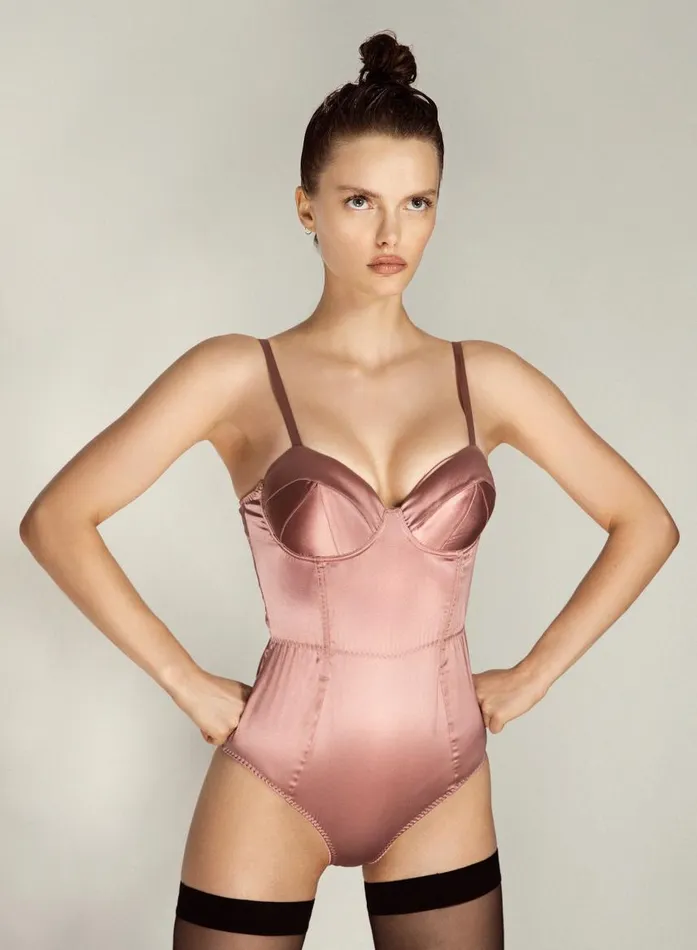 Fleur Du Mal Bridal Women Satin Bullet Bodysuit Rose Pink Fleur Du Mal Bridal Women Satin Bullet Bodysuit Rose Pink