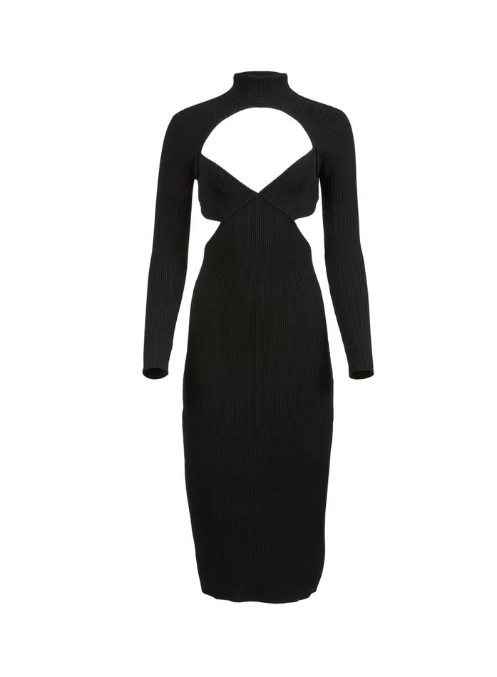 Fleur Du Mal Dresses Women Knit Cross Back Midi Dress Black Fleur Du Mal Dresses Women Knit Cross Back Midi Dress Black