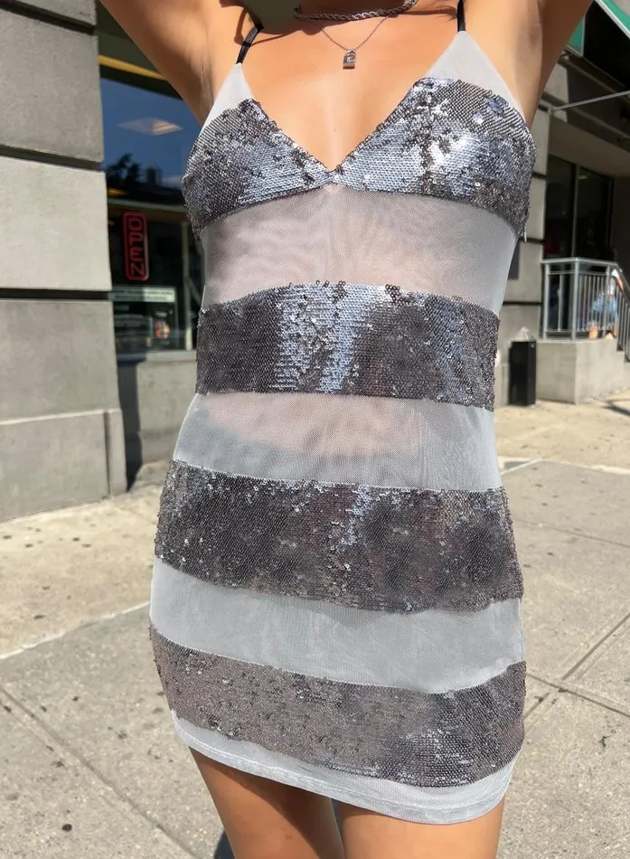 Fleur Du Mal Dresses Women Sequin Stripe Mini Slip Platinum Sequin Stripe Fleur Du Mal Dresses Women Sequin Stripe Mini Slip Platinum Sequin Stripe