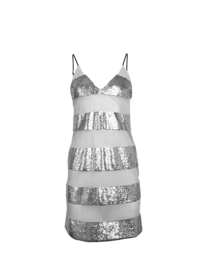 Fleur Du Mal Dresses Women Sequin Stripe Mini Slip Platinum Sequin Stripe Fleur Du Mal Dresses Women Sequin Stripe Mini Slip Platinum Sequin Stripe