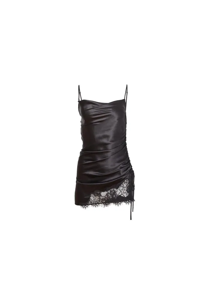 Fleur Du Mal Dresses Women Silk Ruched Dress Black Fleur Du Mal Dresses Women Silk Ruched Dress Black