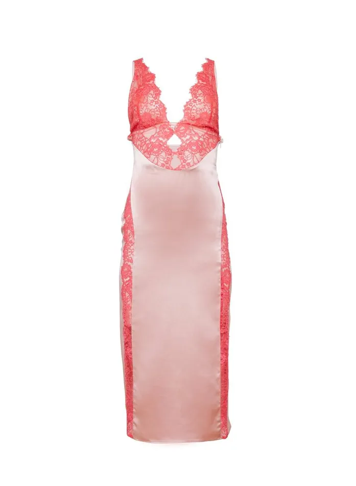 Fleur Du Mal Dresses Women Silk U0026 Lace V Neck Dress Rose Pink Fleur Du Mal Dresses Women Silk U0026 Lace V Neck Dress Rose Pink