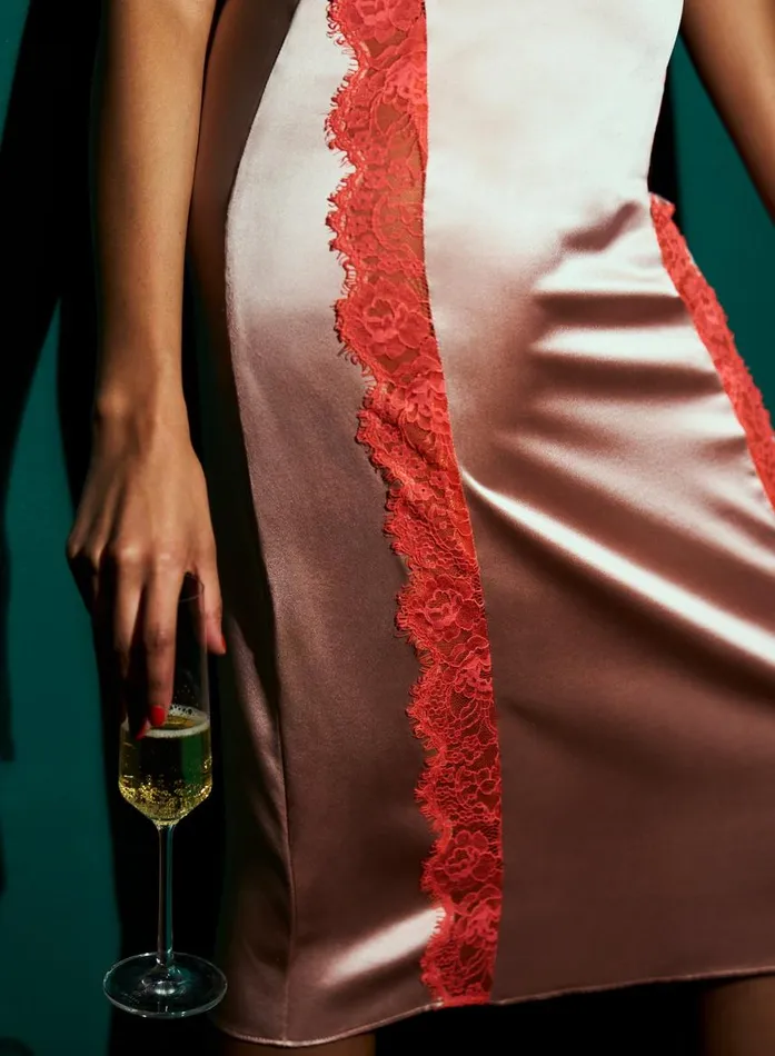 Fleur Du Mal Dresses Women Silk U0026 Lace V Neck Dress Rose Pink Fleur Du Mal Dresses Women Silk U0026 Lace V Neck Dress Rose Pink