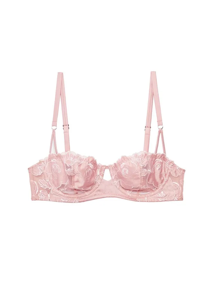 Fleur Du Mal Fuller Cup Bras Women Rose Logo Embroidery Balconette Bra Rose Pink Fleur Du Mal Fuller Cup Bras Women Rose Logo Embroidery Balconette Bra Rose Pink