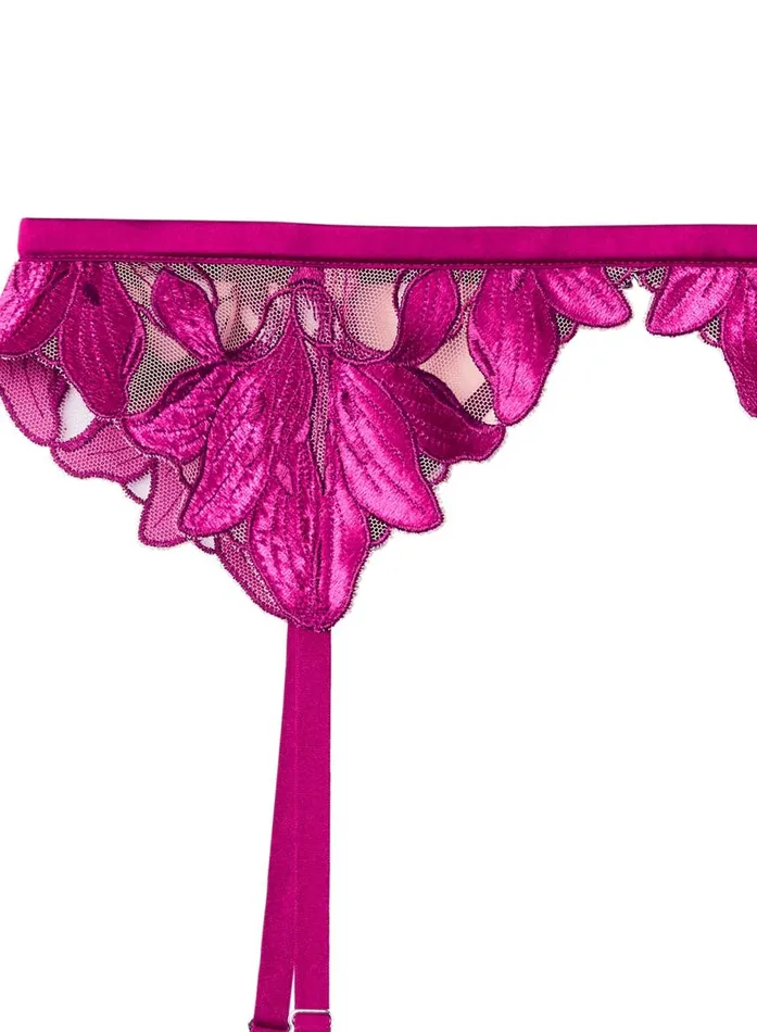 Fleur Du Mal Garters and Belts Women Lily Embroidery Garter Belt Magenta Velvet Fleur Du Mal Garters and Belts Women Lily Embroidery Garter Belt Magenta Velvet