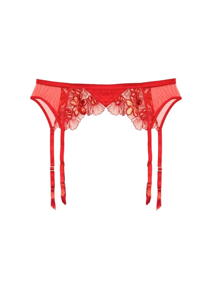 Fleur Du Mal Garters and Belts Women Violet Embroidered Garter Belt Rouge Fleur Du Mal Garters and Belts Women Violet Embroidered Garter Belt Rouge
