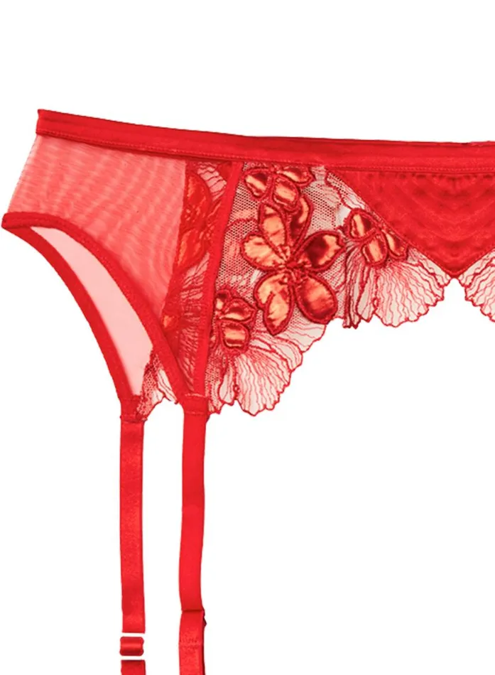 Fleur Du Mal Garters and Belts Women Violet Embroidered Garter Belt Rouge Fleur Du Mal Garters and Belts Women Violet Embroidered Garter Belt Rouge