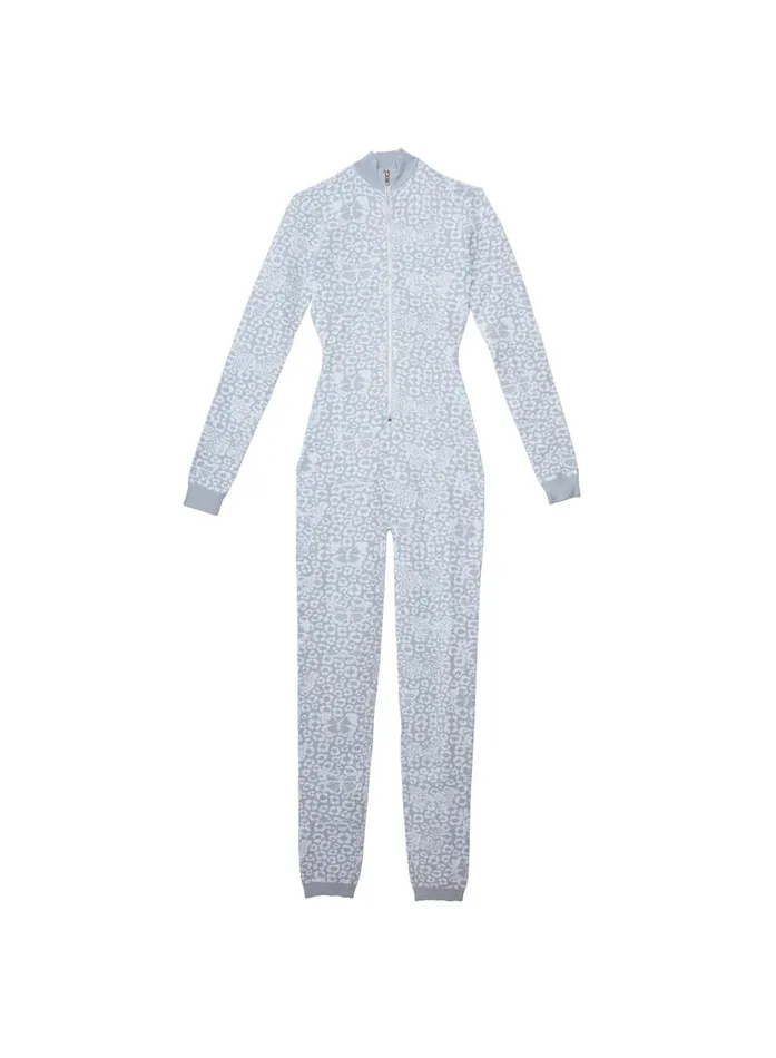 Fleur Du Mal Jumpsuits and Rompers Women Knit AprsSki Catsuit Light Blue Butterfly Jacquard Fleur Du Mal Jumpsuits and Rompers Women Knit AprsSki Catsuit Light Blue Butterfly Jacquard