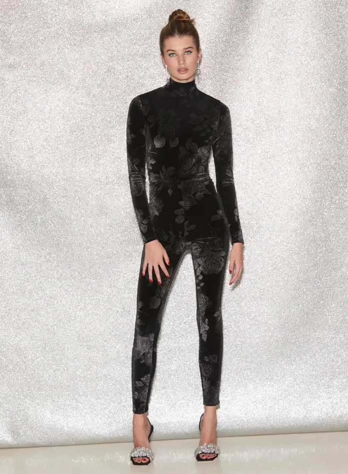 Fleur Du Mal Jumpsuits and Rompers Women Rose Velvet Catsuit Black Fleur Du Mal Jumpsuits and Rompers Women Rose Velvet Catsuit Black