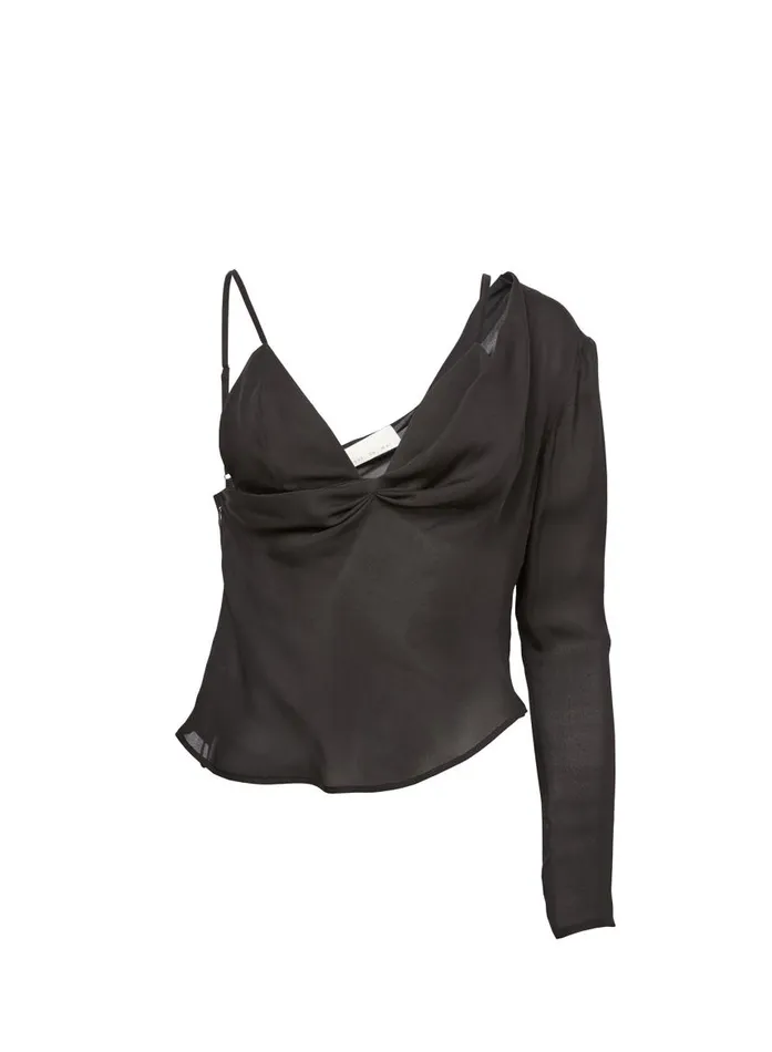 Fleur Du Mal Long Sleeve Women Georgette Triangle Top Black Fleur Du Mal Long Sleeve Women Georgette Triangle Top Black