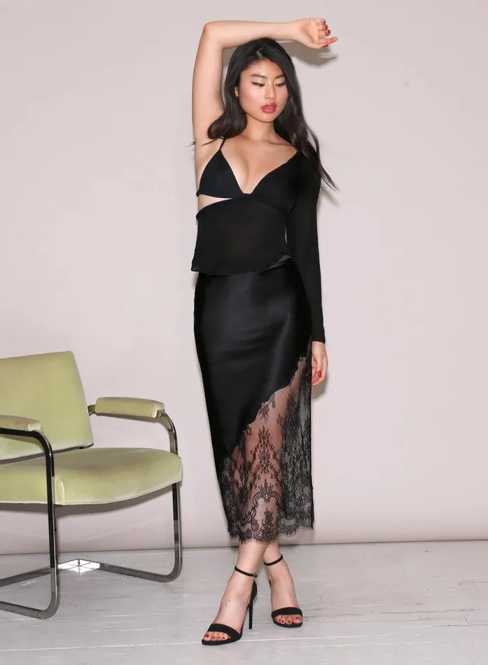 Fleur Du Mal Long Sleeve Women Georgette Triangle Top Black Fleur Du Mal Long Sleeve Women Georgette Triangle Top Black