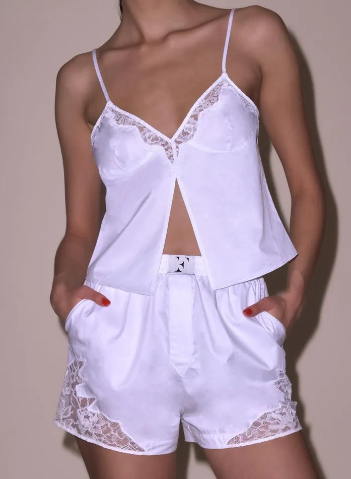 Fleur Du Mal Loungewear Women Poplin Cami White Fleur Du Mal Loungewear Women Poplin Cami White