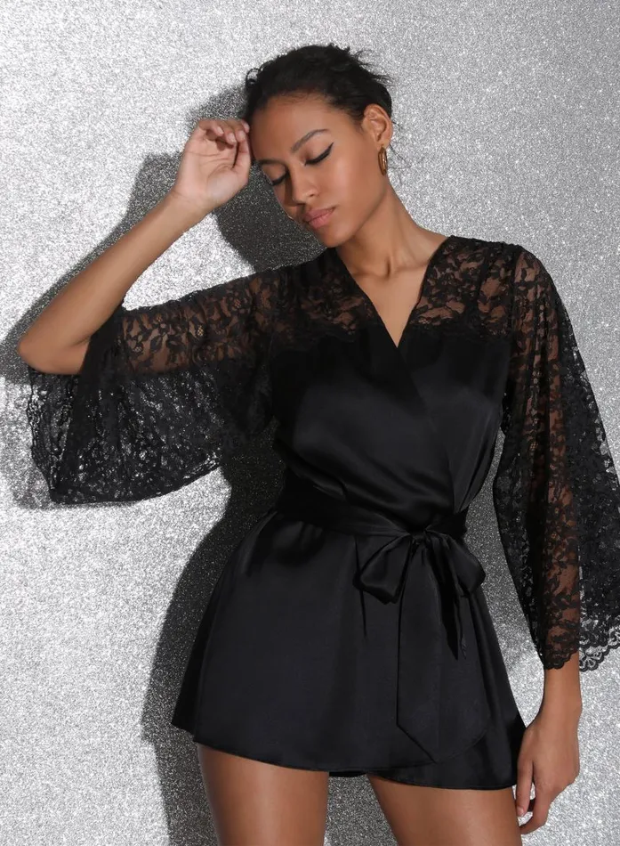Fleur Du Mal Loungewear Women Venus Lace Robe Black Fleur Du Mal Loungewear Women Venus Lace Robe Black