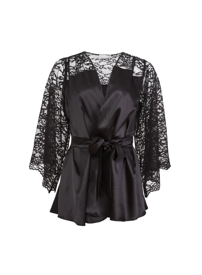 Fleur Du Mal Loungewear Women Venus Lace Robe Black Fleur Du Mal Loungewear Women Venus Lace Robe Black