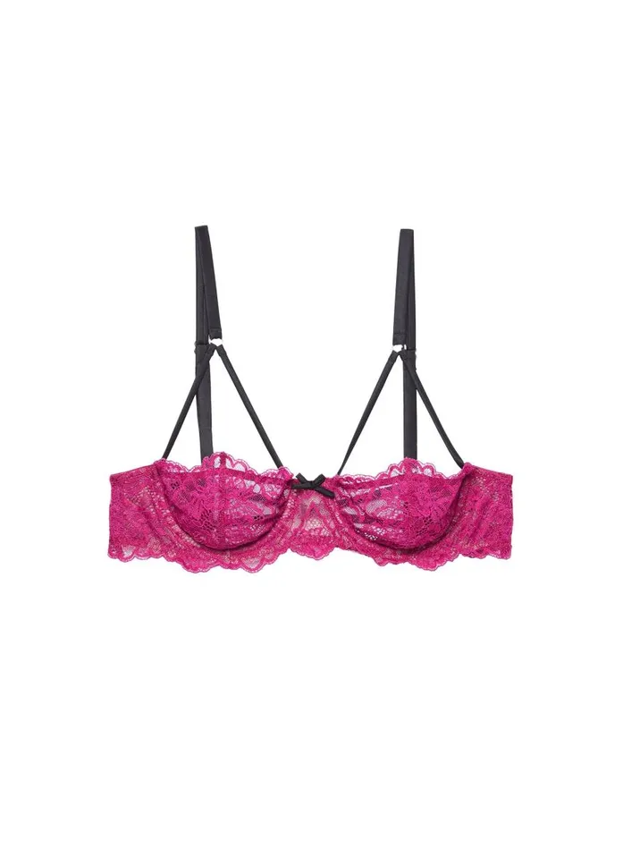 Fleur Du Mal Pleasure Women Roxy Lace Half Cup Bra Magenta Fleur Du Mal Pleasure Women Roxy Lace Half Cup Bra Magenta