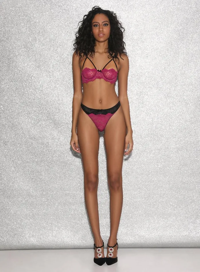 Fleur Du Mal Pleasure Women Roxy Lace Half Cup Bra Magenta Fleur Du Mal Pleasure Women Roxy Lace Half Cup Bra Magenta