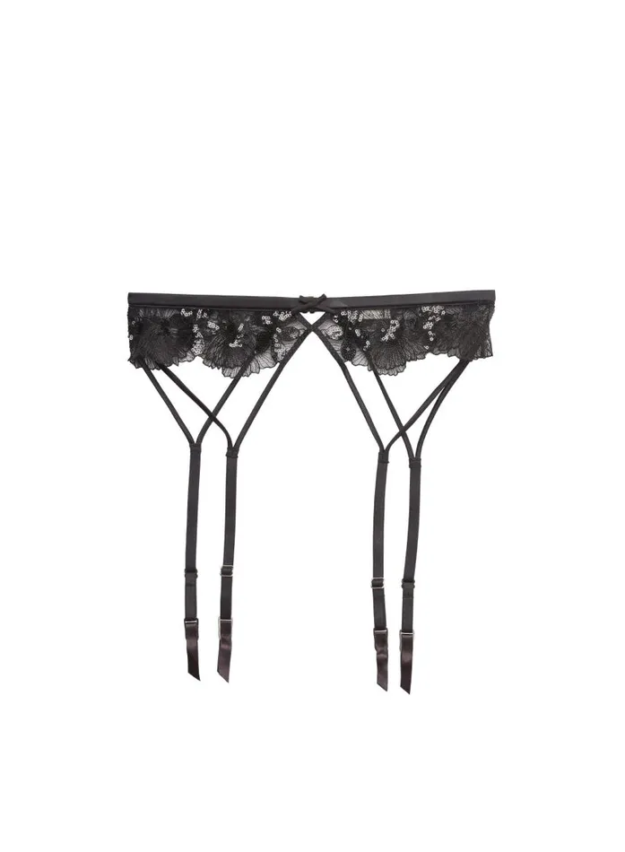 Fleur Du Mal Pleasure Women Sequin Violet Embroidery Garter Black Fleur Du Mal Pleasure Women Sequin Violet Embroidery Garter Black