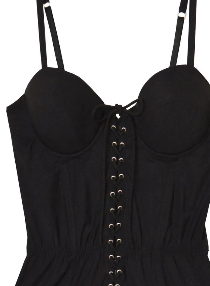 Fleur Du Mal Swim Women High Leg Lacing Bullet One Piece Black Fleur Du Mal Swim Women High Leg Lacing Bullet One Piece Black