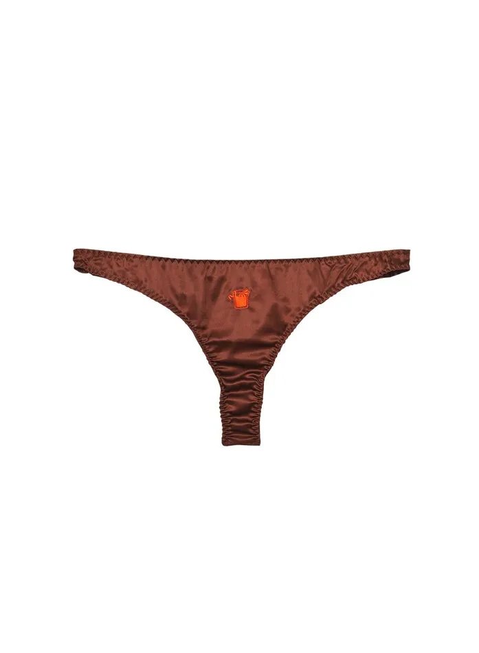 Fleur Du Mal Thongs Women Negroni Embroidered Luxe Thong Cocoa Fleur Du Mal Thongs Women Negroni Embroidered Luxe Thong Cocoa