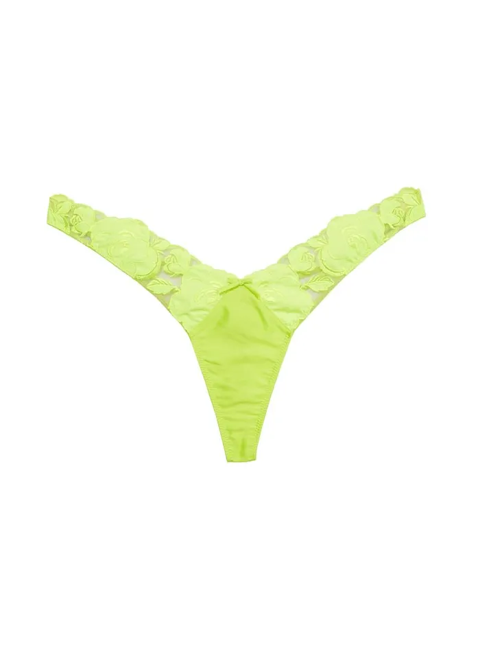Fleur Du Mal Thongs Women Rose Logo Embroidery Thong Neon Yellow Fleur Du Mal Thongs Women Rose Logo Embroidery Thong Neon Yellow