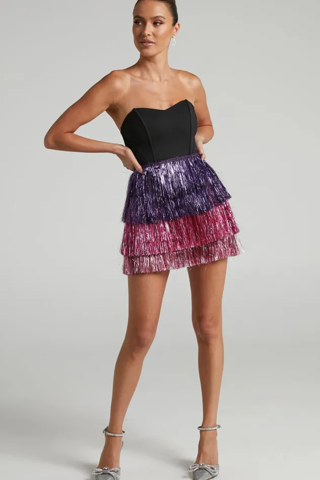 Flossie Mini Dress 8211 Sweetheart Fringe Layered Dress In Black Women Showpo Curve Clothes