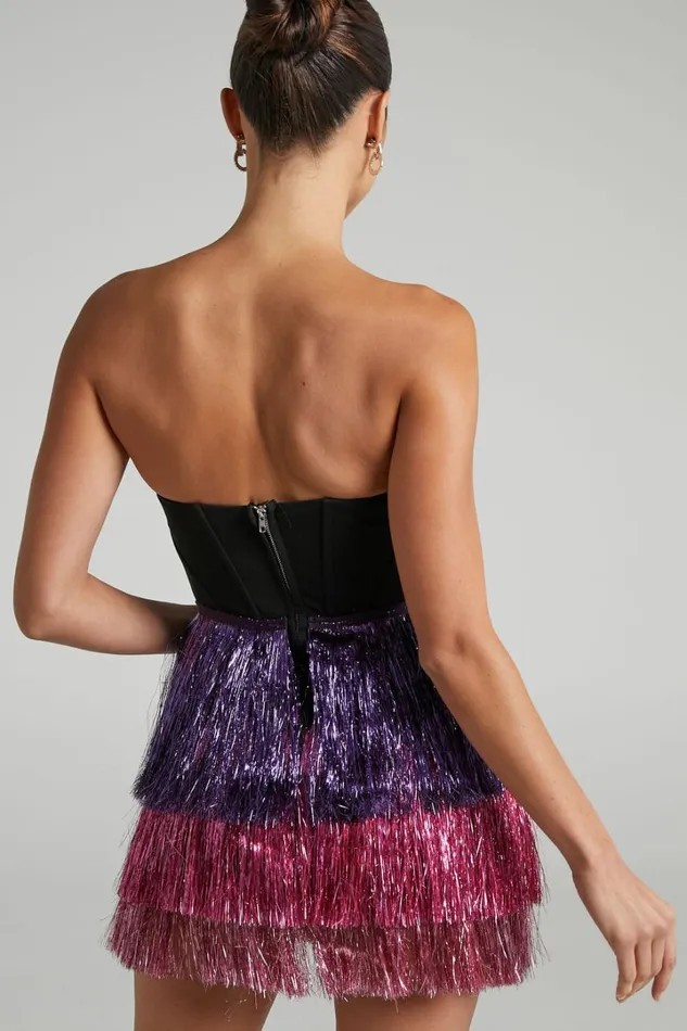 Flossie Mini Dress 8211 Sweetheart Fringe Layered Dress In Black Women Showpo Curve Clothes