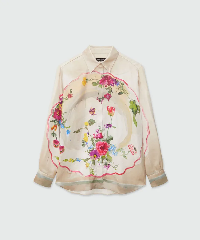 Fluid Satin Shirt With 034Plates034 Print Women MSGM Tops And Shirts
