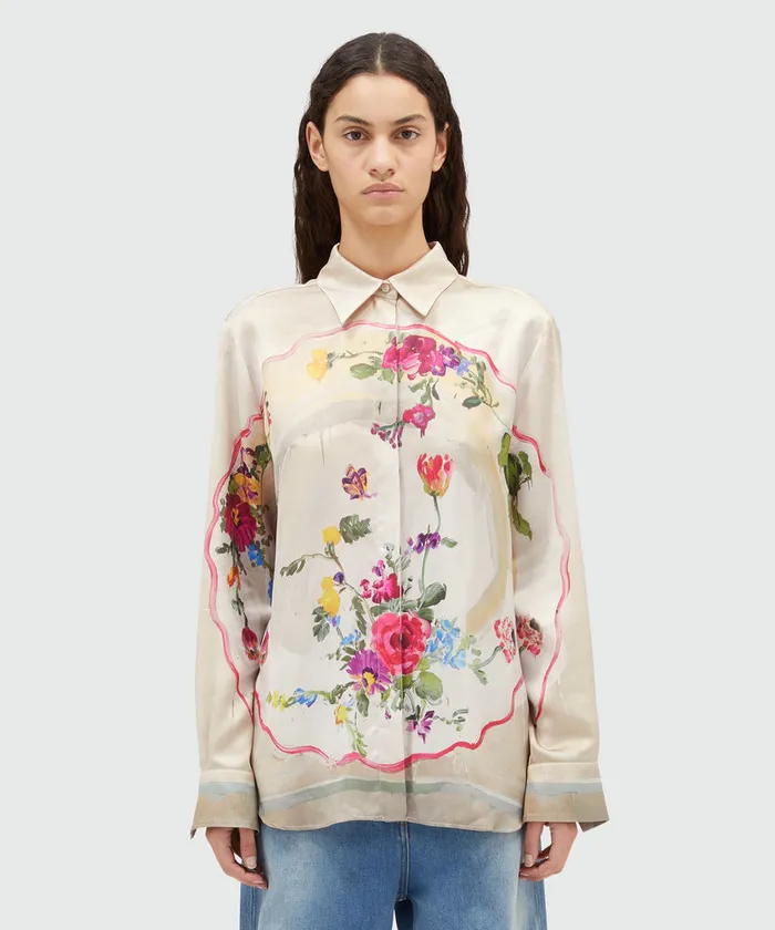 Fluid Satin Shirt With 034Plates034 Print Women MSGM Tops And Shirts